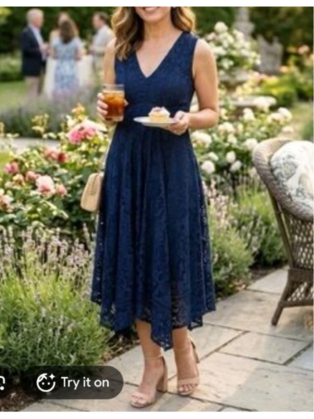 JustTaylor Navy Floral Lace Midi Dress 4 Sleeveless V Neck Fit Flare Cocktail